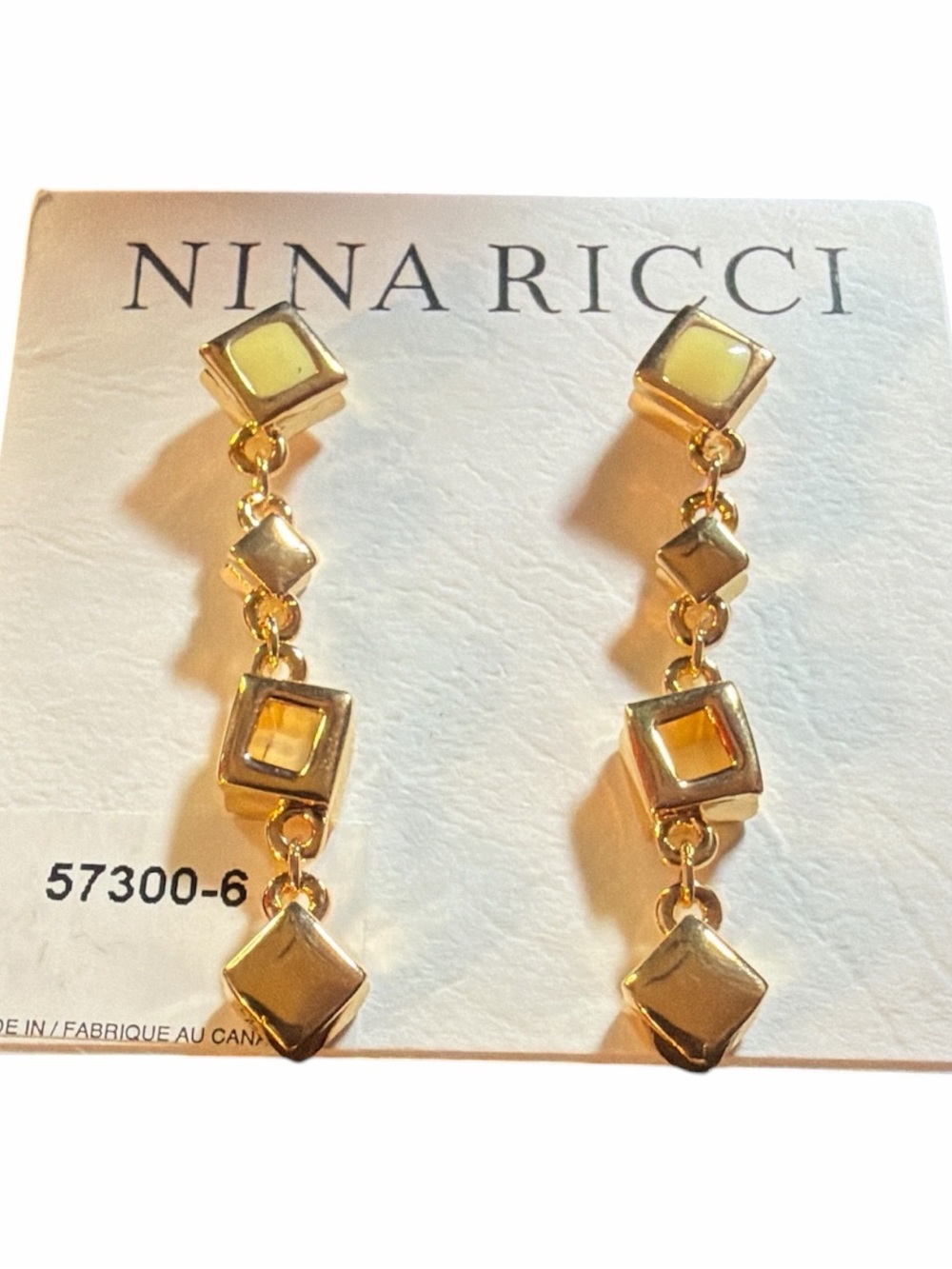 VTG Nina Ricci Gold Geometric Dangle Drop Earrings Deadstock Canada New Card